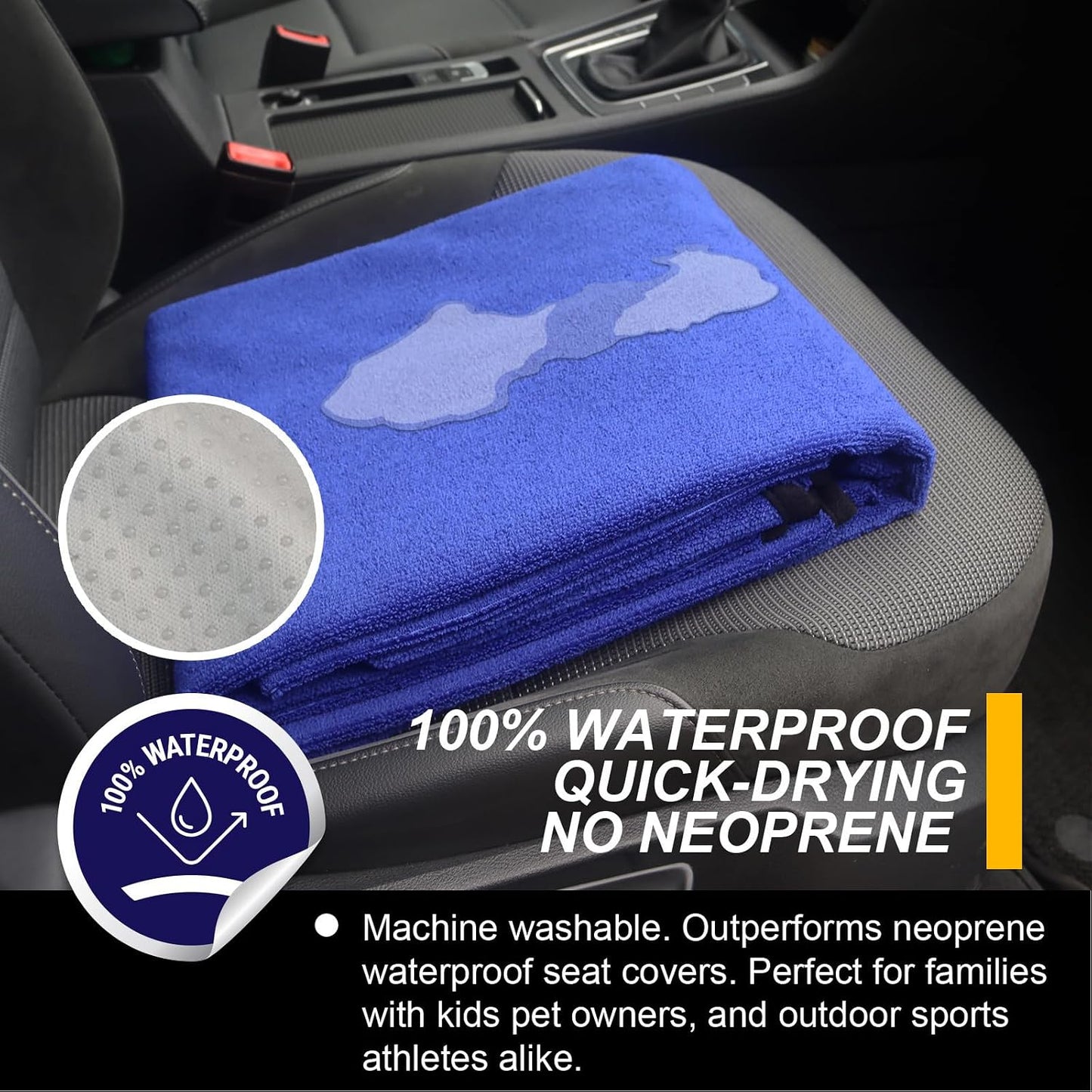 Car Seat Cover Protector Front Seats,for Gym Workout,Running,Swimming,Beach and Hiking,Waterproof Sweat Towel Bucket Seat Covers for Cars SUV Trucks (Black, 1Pcs)