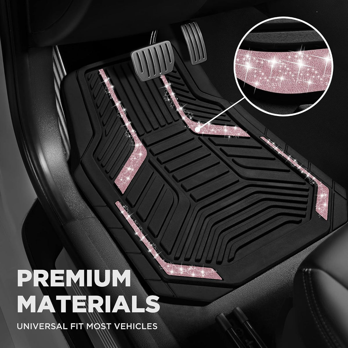 PIC AUTO Heavy Duty Rubber Floor Mats, Purple Aluminum Film Car Mats Set, Front and Rear Car Mats with Anti-Slip Backing, All Weather Protection, Trim-to-Fit for Automotive SUV, Sedan, Van