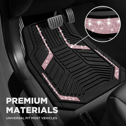 PIC AUTO Heavy Duty Rubber Floor Mats, Purple Aluminum Film Car Mats Set, Front and Rear Car Mats with Anti-Slip Backing, All Weather Protection, Trim-to-Fit for Automotive SUV, Sedan, Van
