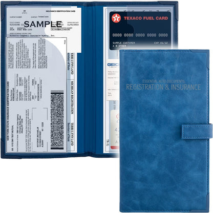 Auto Insurance and Registration Card Holder - Vehicle Glove Box Document Organizer - Car Essential Paperwork Holder for DMV, AAA, Contact Information Cards - Premium PU Leather Wallet Case - Black