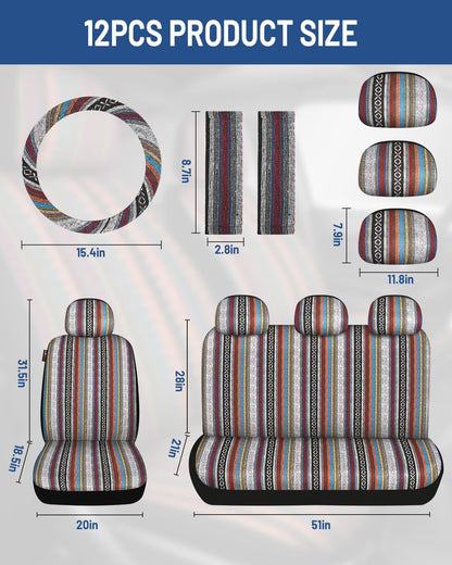 Baja Saddle Blanket Car Seat Covers Front Set, Washable Breathable Striped Woven Cloth Seat Covers for Cars, SUV, Truck, Airbag Compatible(Orange)
