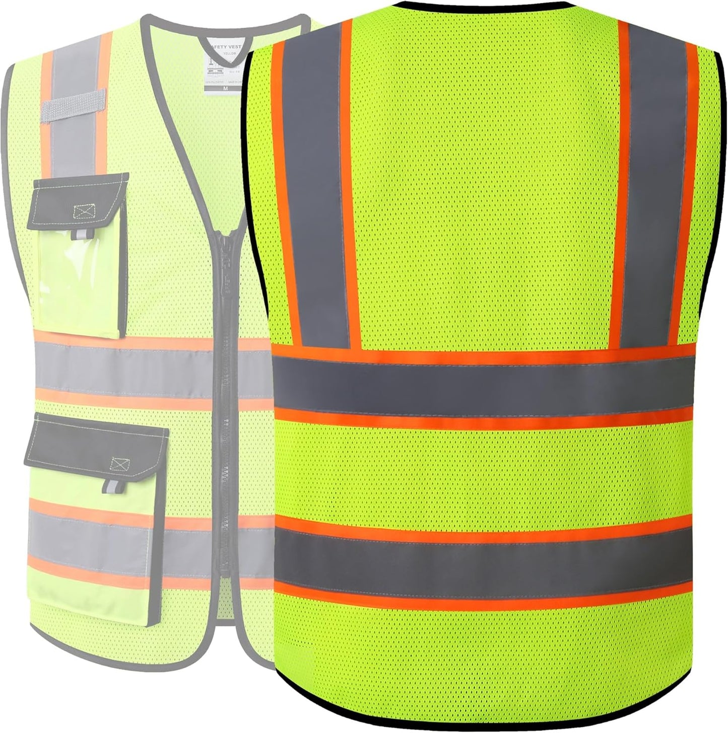 JKSafety Hi Vis Reflective Safety Vests for Men Women High Visibility Vest with Pockets Mesh Fabric Construction Safety Apparel Neon Vest for Work (220-Black L)