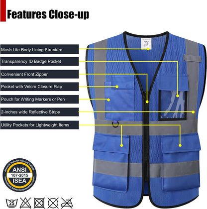Safety Vest for Men Women Hi Vis Vest with Pockets Mesh High Visibility Vests Meets ANSI/ISEA Standards