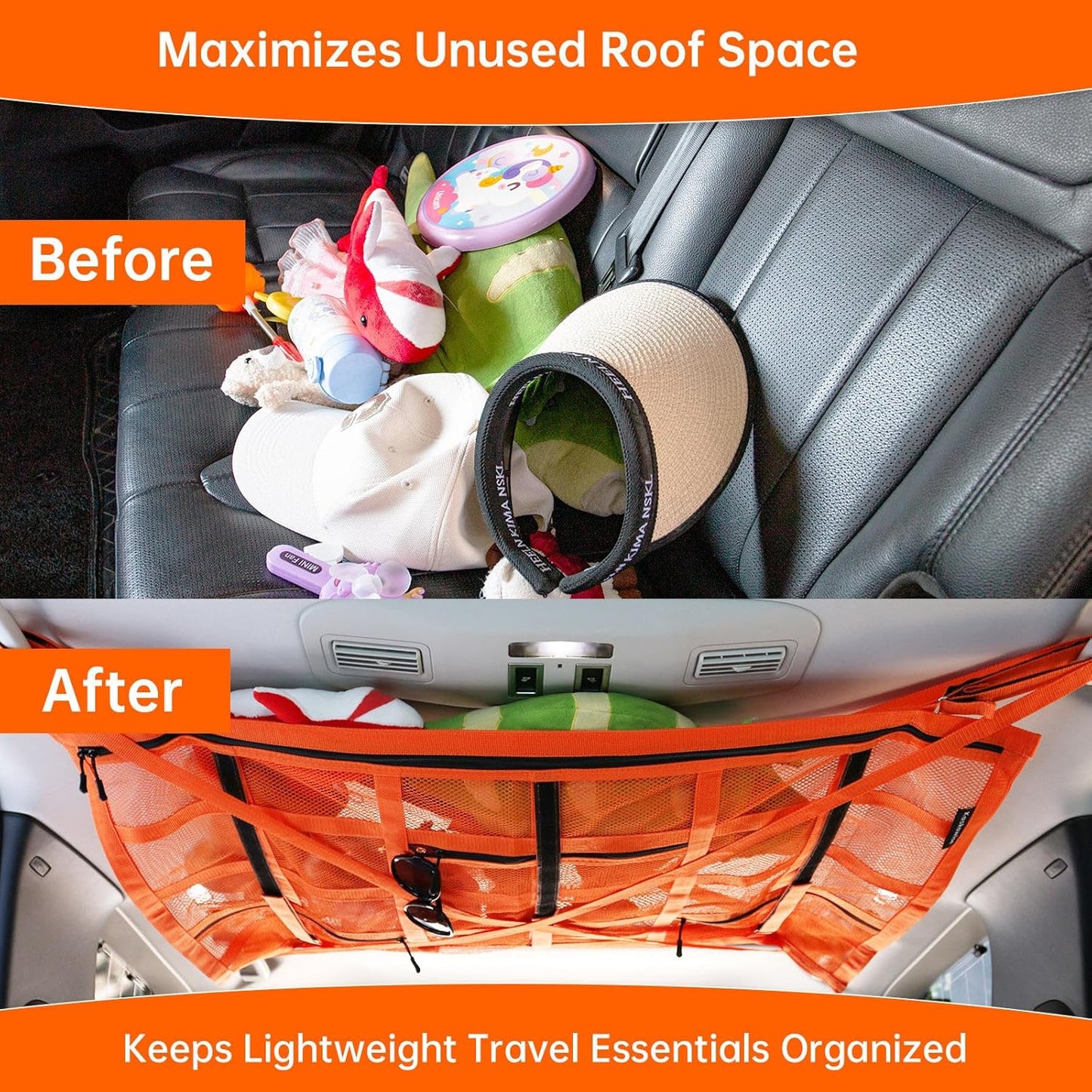 SUV Car Ceiling Cargo Net Pocket,35.4"x23.6" Double-Layer Mesh Car Roof Storage Organizer for Ford,F150,Jeep,Honda CRV,RAV4,Van Organizers and Storage,Camping Accessories