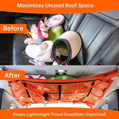 SUV Car Ceiling Cargo Net Pocket,35.4"x23.6" Double-Layer Mesh Car Roof Storage Organizer for Ford,F150,Jeep,Honda CRV,RAV4,Van Organizers and Storage,Camping Accessories