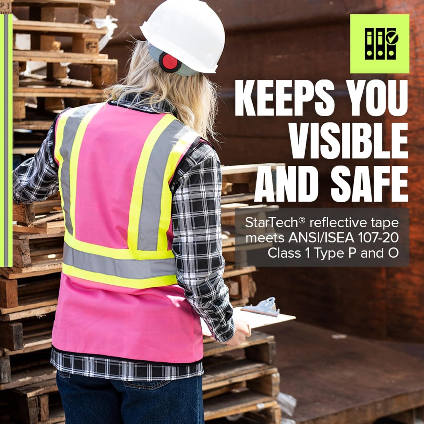 Pioneer Safety Vest for Women With Pockets - Hi-Vis Reflective Tape - For Construction