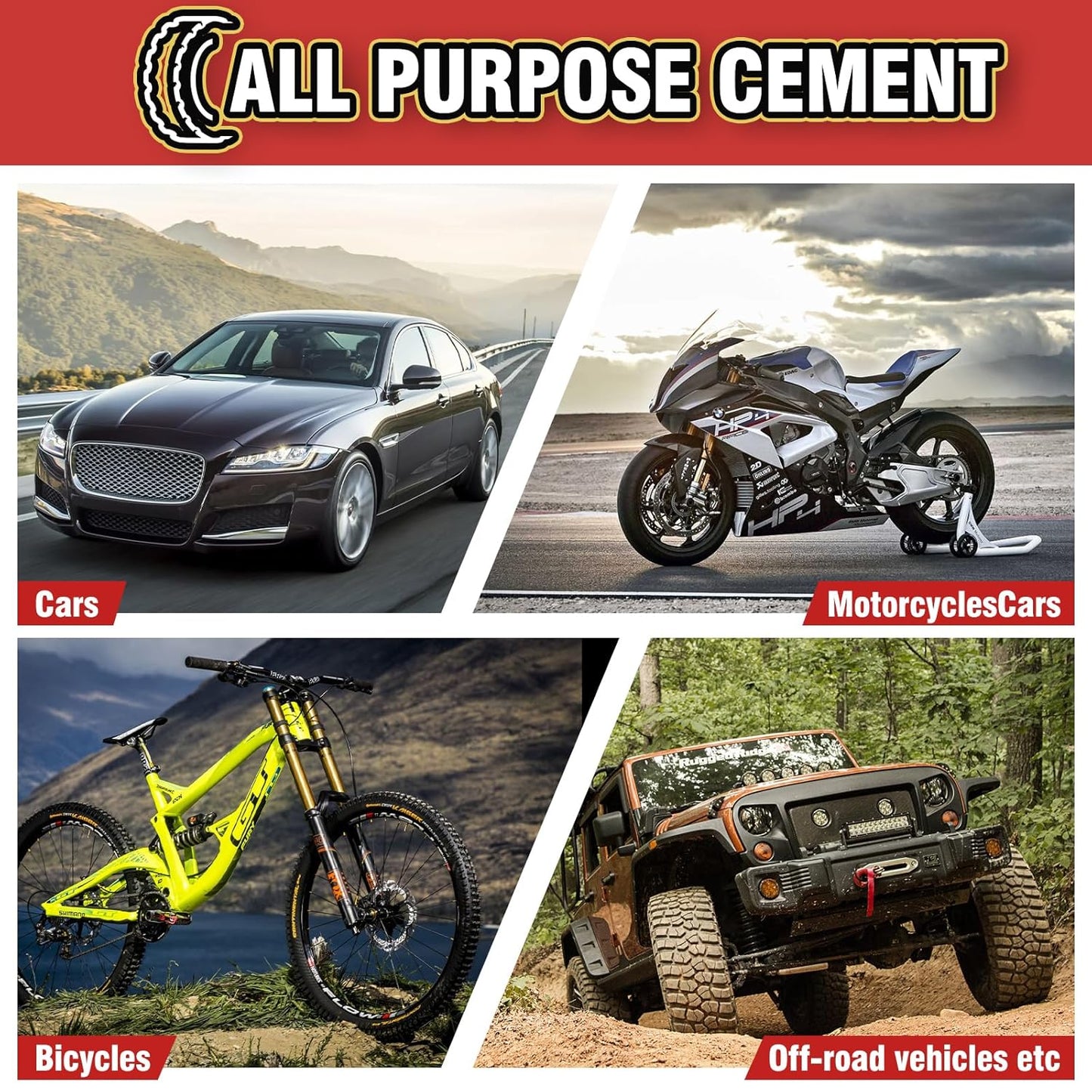 Chemical Vulcanizing Cement, Clear Tire Repair Glue, All Purpose Rubber Cement, Heavy Duty Tire Patch Kit with Brush Top Can for Car, Motorcycle, Bike, 8.5Oz