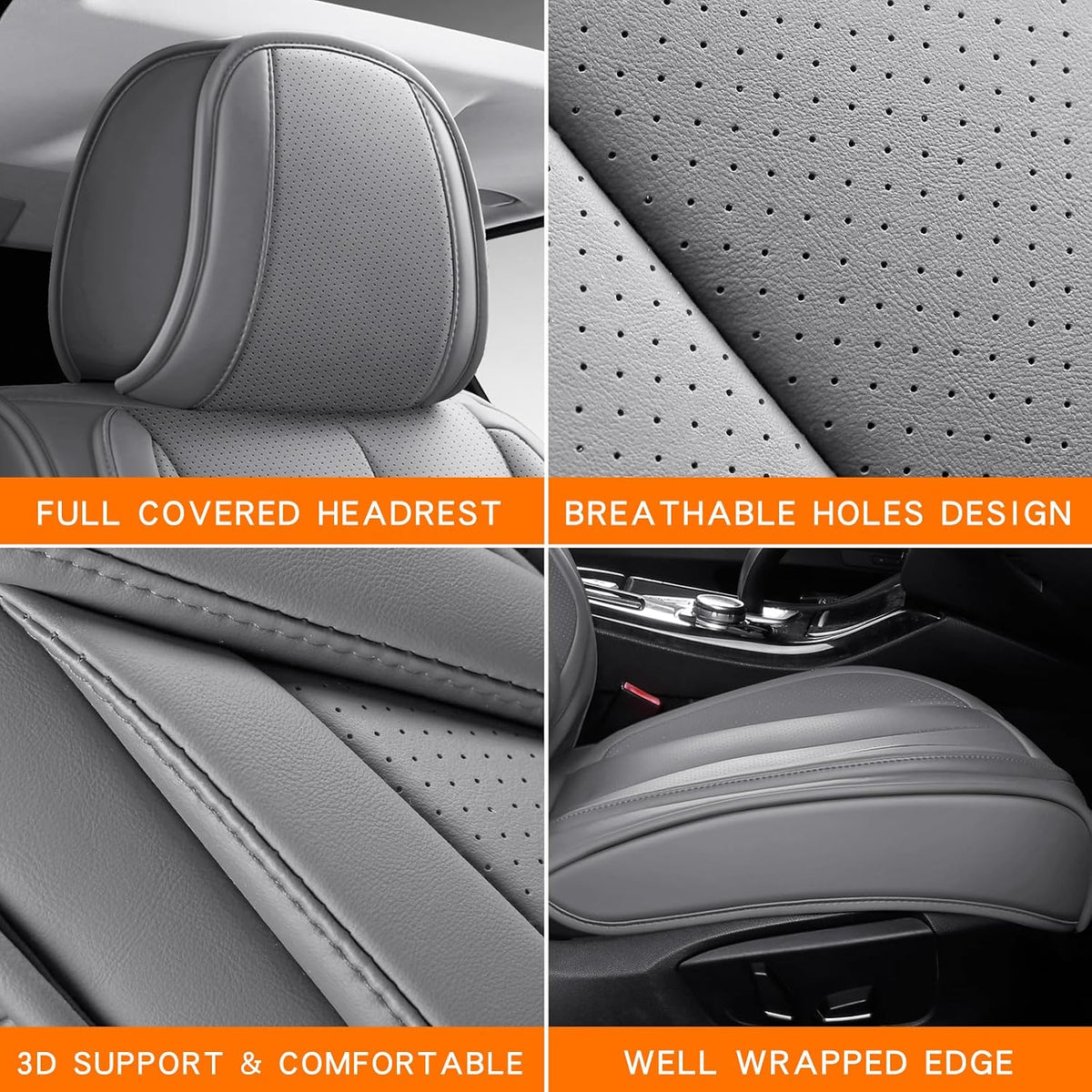 MINGBRON Car Seat Cover Full Set, Leather Car Seat Cover, Waterproof Seat Covers, Car Seat Cushion, Nappa Leather Seat Covers Car Seat Protector Universal Fit Most Cars Black