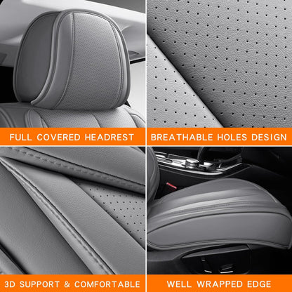 MINGBRON Car Seat Cover Full Set, Leather Car Seat Cover, Waterproof Seat Covers, Car Seat Cushion, Nappa Leather Seat Covers Car Seat Protector Universal Fit Most Cars Black