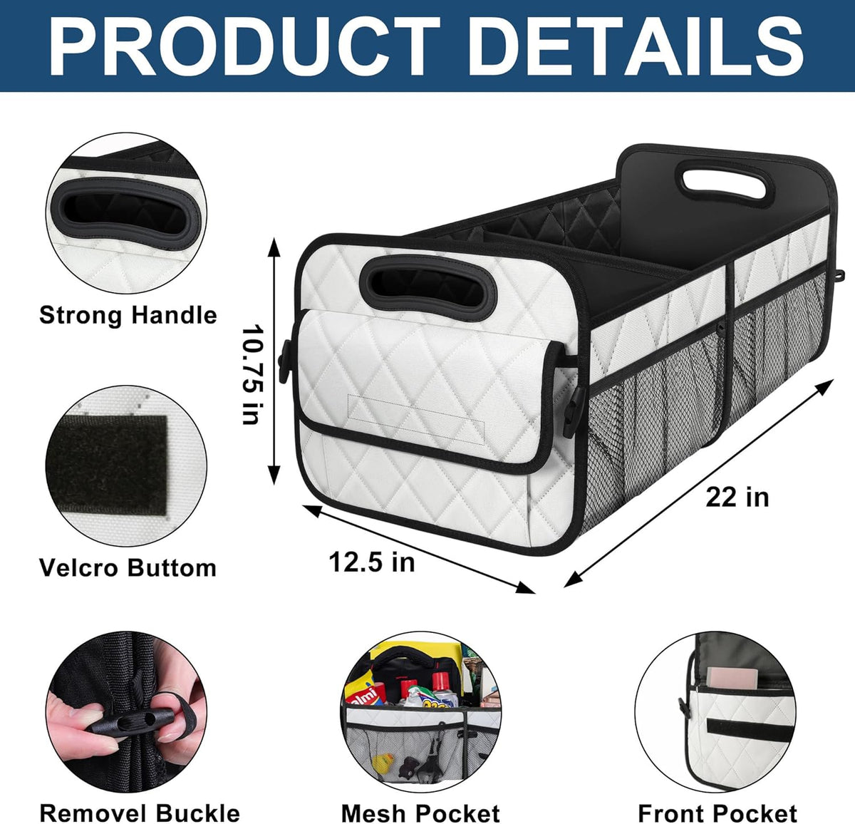 Deosk Car Trunk Organizer for SUV, Car Organizers and Storage with Reinforced Handles, Car Accessories for Women/Men 50LWaterproof Polyester Trunk Organizer, Black