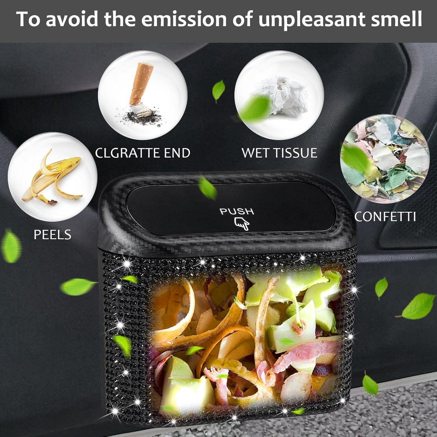 Accmor Car Trash Can with Lid, Leakproof Vehicle Garbage Organizer Holder Bin with 60 Pcs Trash Bags, Mini Auto Dustbin Interior Accessories Storage Container for SUV, Office, Home