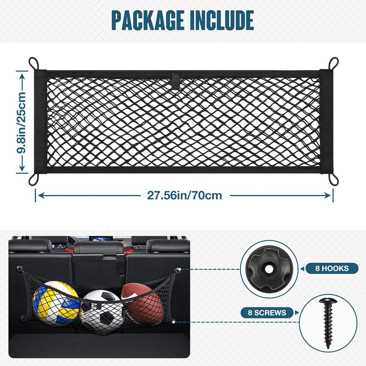 TOBWOLF Universal Mesh Cargo Net With Tape Stickers, 25x40cm / 9.8x15.7in, Elastic Car Storage Net, RV Netting Pocket, Wall Sticker Add-on Pouch Bag for Car Trunk