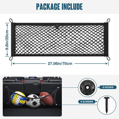 TOBWOLF Universal Mesh Cargo Net With Tape Stickers, 25x40cm / 9.8x15.7in, Elastic Car Storage Net, RV Netting Pocket, Wall Sticker Add-on Pouch Bag for Car Trunk