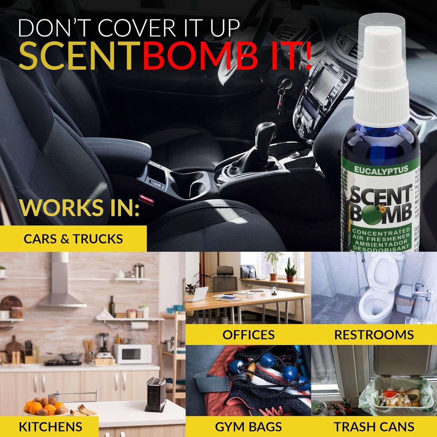 Scent Bomb Air Freshener Spray, Long-Lasting Odor Eliminator - Effective Deodorizer for Home & Car, Fresh Room Spray for Kitchen, Bathroom & Smell Neutralizer - 1 oz Pack of 4, Black Cherry Scent
