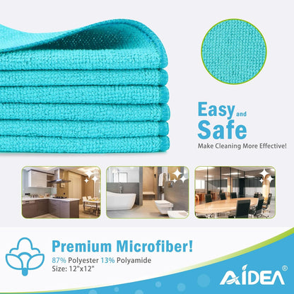 AIDEA Microfiber Cleaning Cloth-12PK, Soft Microfiber Towels for Cars, Absorbent Cleaning Rags, Lint-Free Streak-Free Wash Cloths for House, Kitchen, Window(12in.x12in), Black