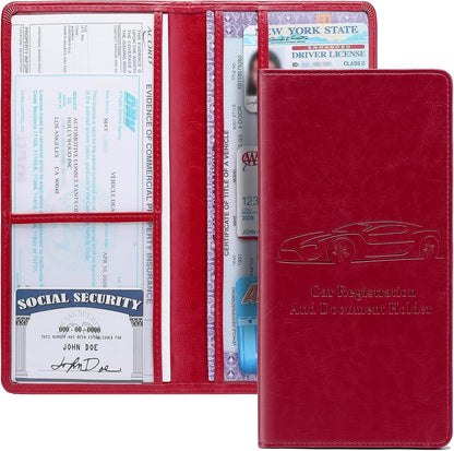 Car Registration and Insurance Card Holder for Women Men, Orange Glove Box Paperwork Organizer with Magnetic Buckle for Easy Access and Protect Documents and Various Cards in Vehicle