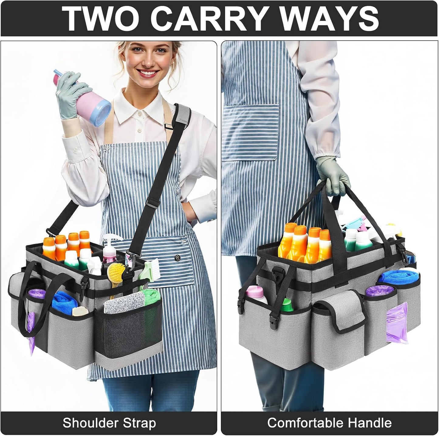 Cleaning Caddy,Cleaning Bag for Housekeepers,Cleaning Supplies Organizer with Handle,Black
