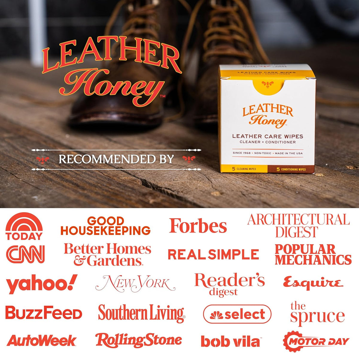 Leather Honey Leather Wipe Kit: Clean & Restore On-The-Go. For Any Color of Leather Couches, Car Seats, Purses, Shoes & Bags. Nontoxic, Ready-to-Use & Made in the USA. 5 Cleaner & 5 Conditioner Wipes