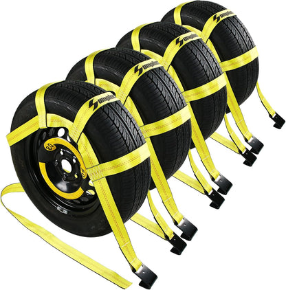 Tow Dolly Basket Straps with Flat Hook-2 Pack,Car Wheel Strap Tire Bonnet Net Fits 14"-19" Tires Auto Universal Vehicle Car Dolly Ropes Accessories