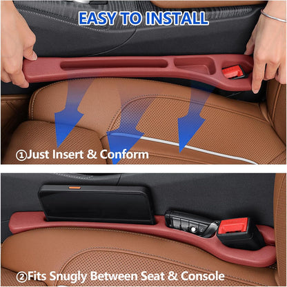 Car Seat Gap Filler Organizer 2Pack,Car Accessories with Safety Hammer,2 in 1 No Drop Seat Guard with Storage Slot for Phone,Keys,Universal Interior Gap Filler for Cars SUV Truck,Red