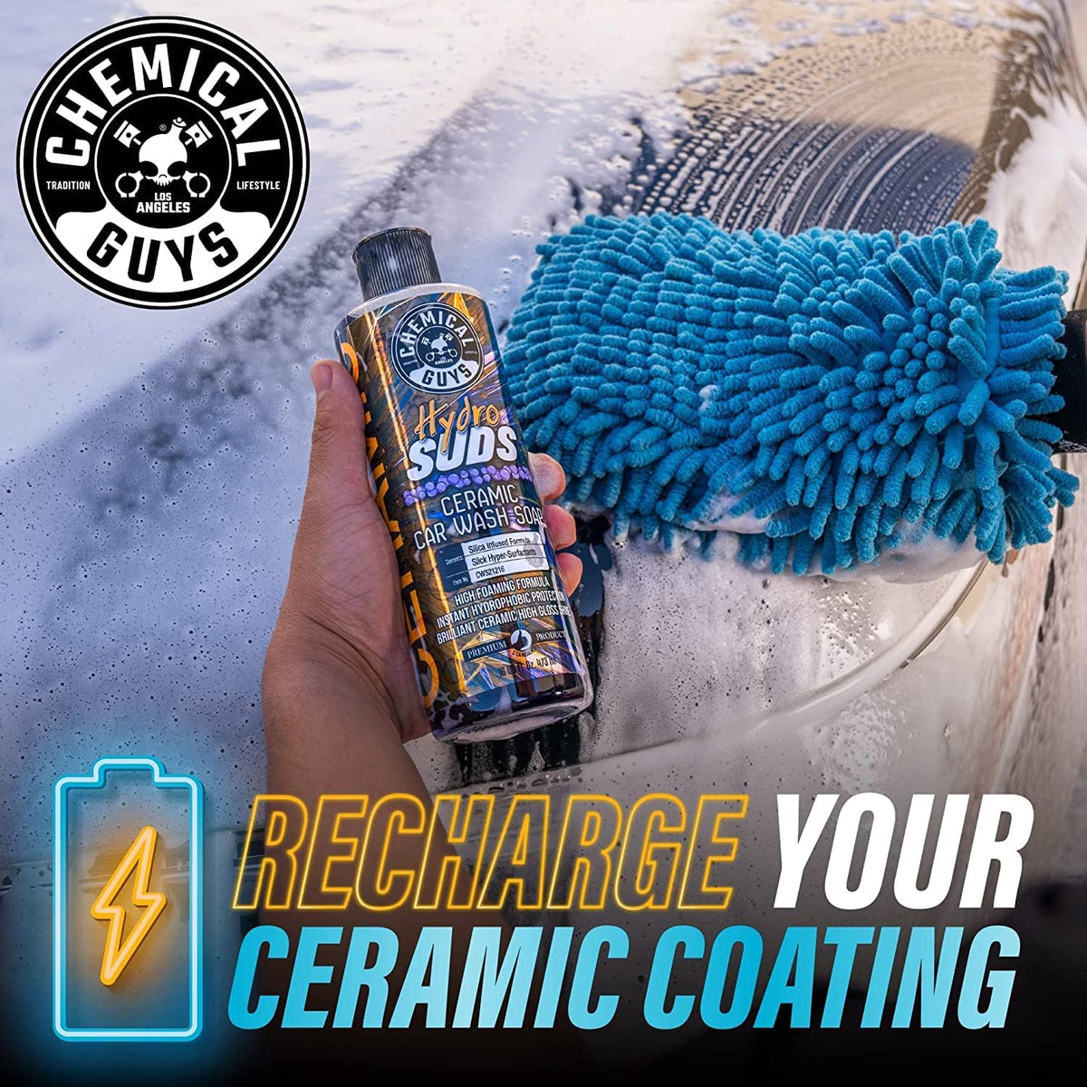 Chemical Guys HydroSuds Ceramic, Shine High Foaming Car Wash Soap - Foam Cannon Soap, Works with Foam Guns or Bucket Washes for Cars, Trucks, Motorcycles, RVs, and More, Berry Scent - 16 oz