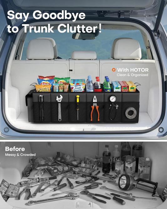 HOTOR Trunk Organizer, Sturdy Foldable with Cooler for Car & SUV, 3 Compartments, Black, 30.90”×12.60”×10.63”