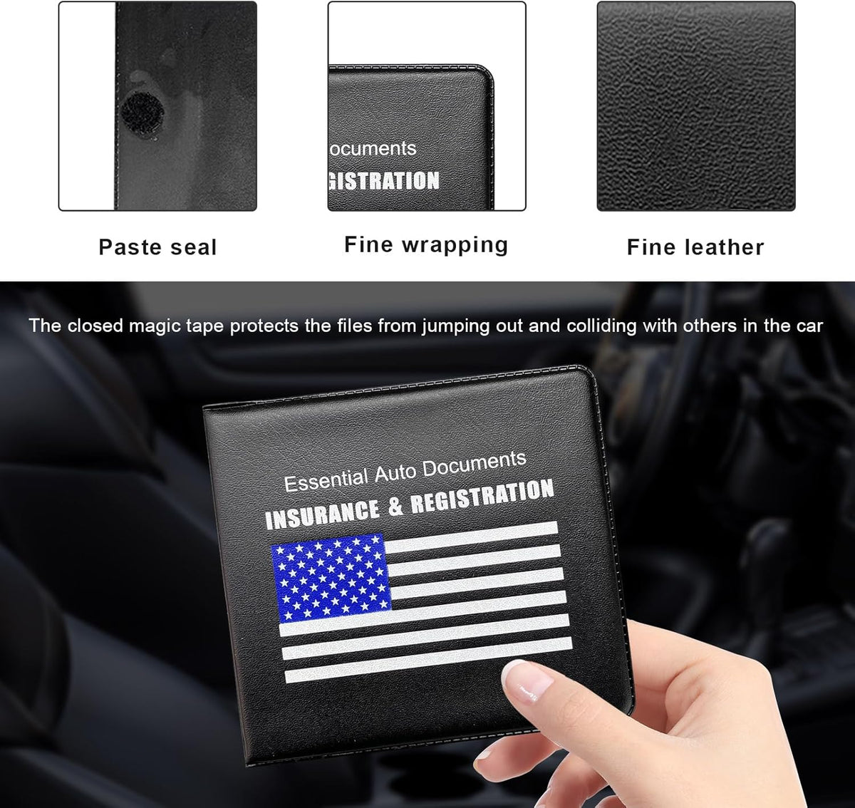 Yourkar 4PCS Car Registration Insurance Holder, Vehicle Glove Box Car Organizer with Magic Tape Closure, Driver License Keeper for Cars, Car Accessories (Big Car, Blue
