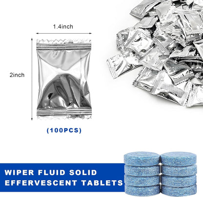 100 PCS Car Windshield Washer Fluid Tablets, Auto Window Glass Concentrated Tablets Cleaner for Clear Vision, Vehicle Windshield Wiper Fluid Cleaning Solid Effervescent