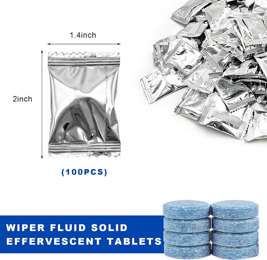 100 PCS Car Windshield Washer Fluid Tablets, Auto Window Glass Concentrated Tablets Cleaner for Clear Vision, Vehicle Windshield Wiper Fluid Cleaning Solid Effervescent