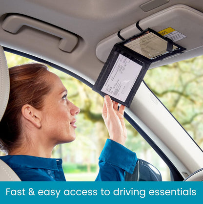High Road Car Registration and Insurance Card Holder for Sun Visor, Glove Box or Console with 2 Clear Hidden Car Document Pockets