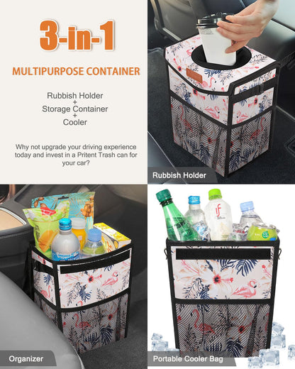 Pritent Car Trash Can with Lid, Cute Leakproof Car Trash Garbage Bag Hanging Vehicle Trash Bin Small Portable Automotive Garbage Cans Organizer for Back/Front Seat/Console(Trapezoid,Black)