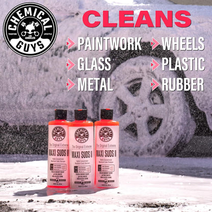 Chemical Guys Maxi Suds II Foaming Car Wash Soap – High Foam Car Wash Soap, Cherry Scent Shampoo and Gloss Booster for Foam Cannons, Guns or Buckets – Gentle, Safe for Trucks, SUVs, and RVs, 64 oz