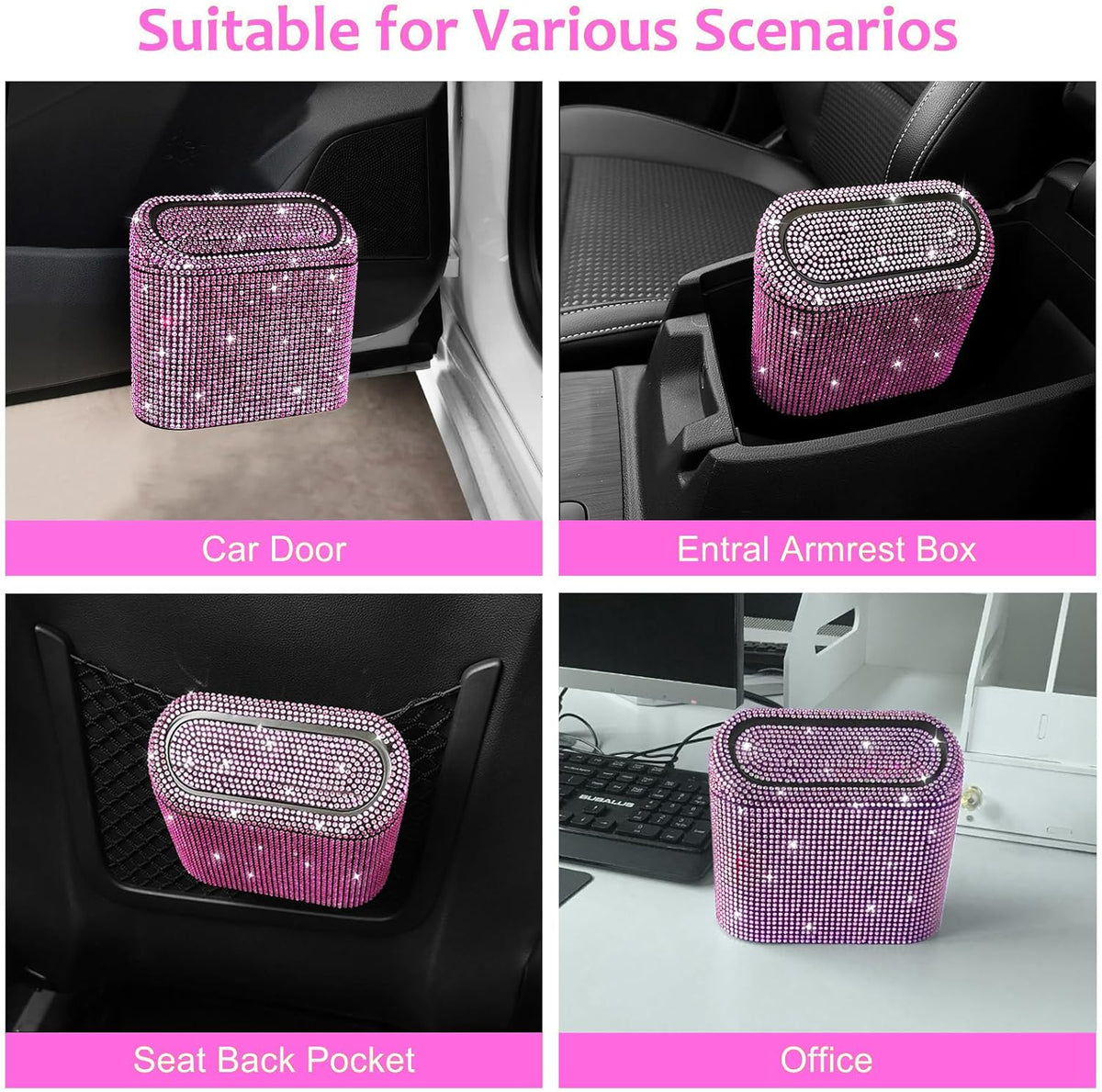 Accmor Car Trash Can with Lid, Mini Auto Dustbin Garbage Organizer Holder 2 Packs, Automotive Storage Container Bin with 60 Pcs Bags for Vehicle, Home, Office