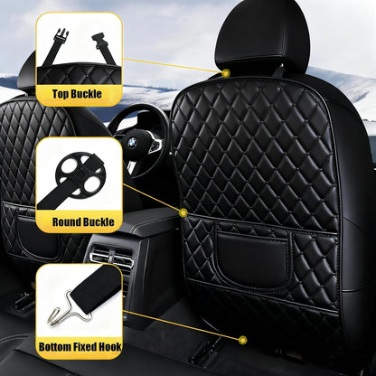 Leatherette Car Seat Protector - 2 Pack Large Car Kick Mats with Storage Pockets Organizer Seat Back Cover Against Dirty Shoes & Scratches, Universal Fit for Most Vehicles (Black)