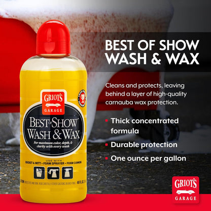 Griot's Garage Best of Show Wash and Wax for Car Detailing and Cleaning, Carnauba-Packed Coating, High Gloss Shine and Protection for Auto Paint, 11396, One Gallon