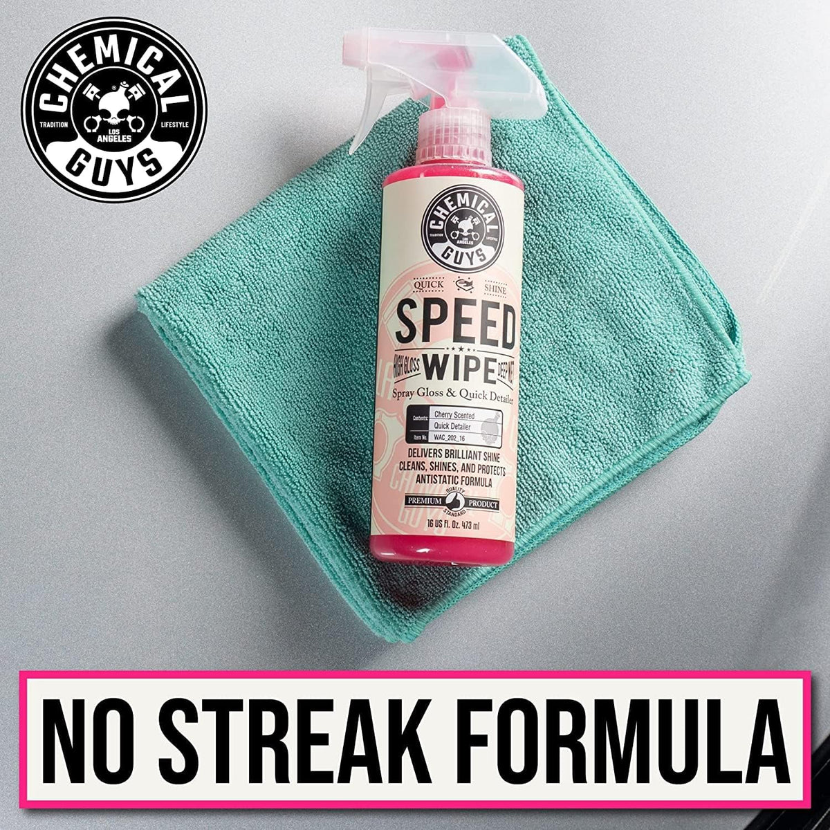 Chemical Guys Speed Wipe Quick Detailer - High Gloss, Streak-Free Shine, Detail Spray for Cars, Trucks, Motorcycles, RVs, and More, Safe on Paint, Glass, Wheels, and Trim, Cherry Scent, 128 fl oz
