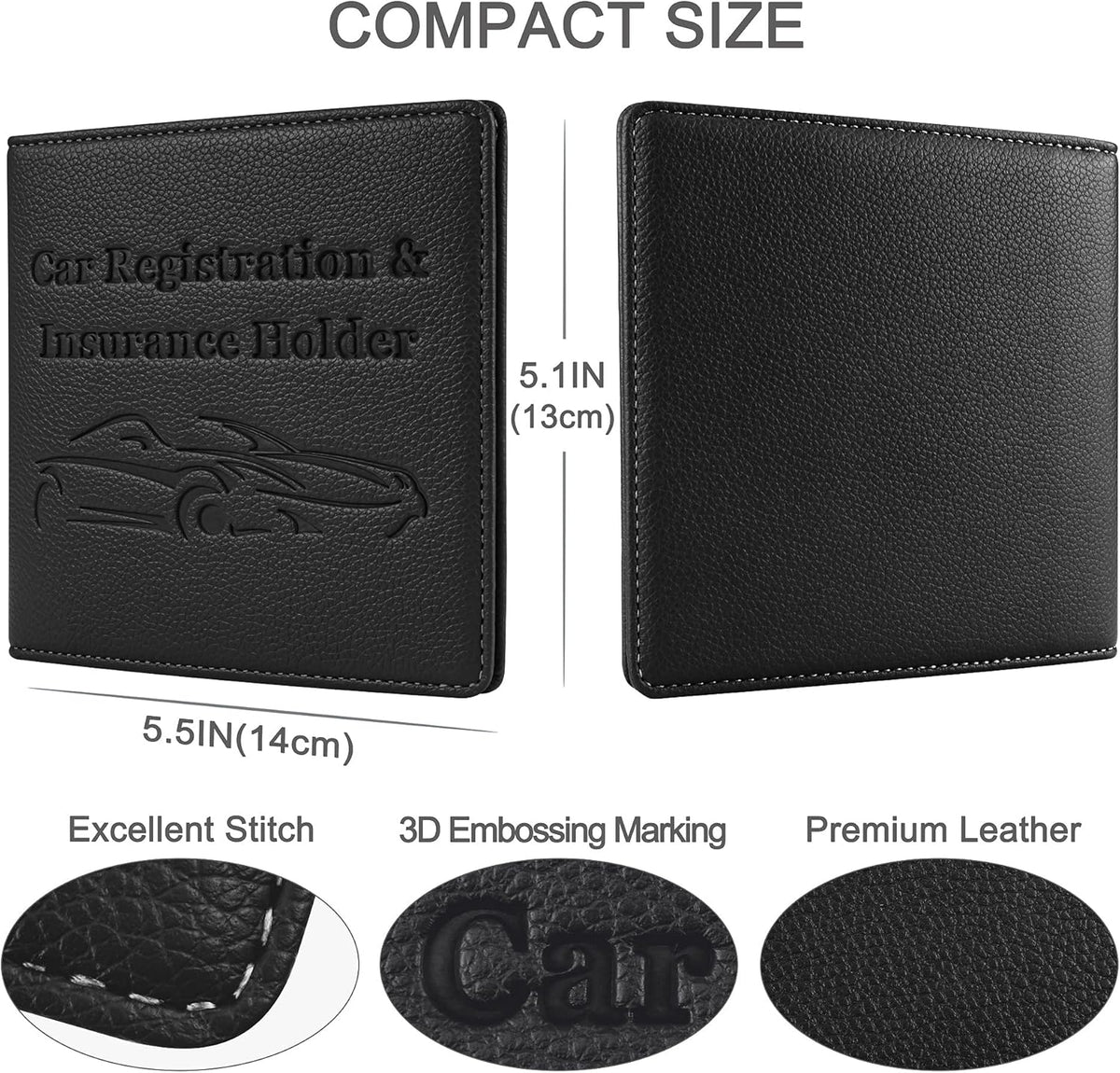 Car Registration and Insurance Holder, Premium PU Leather Vehicle Glove Box Car Organizer Men Women Wallet Accessories Case for ID, Driver's License - Blue