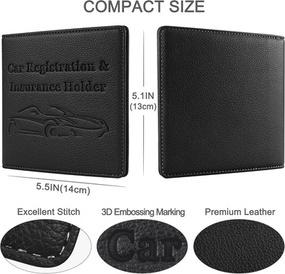 Car Registration and Insurance Holder, Premium PU Leather Vehicle Glove Box Car Organizer Men Women Wallet Accessories Case for ID, Driver's License - Blue