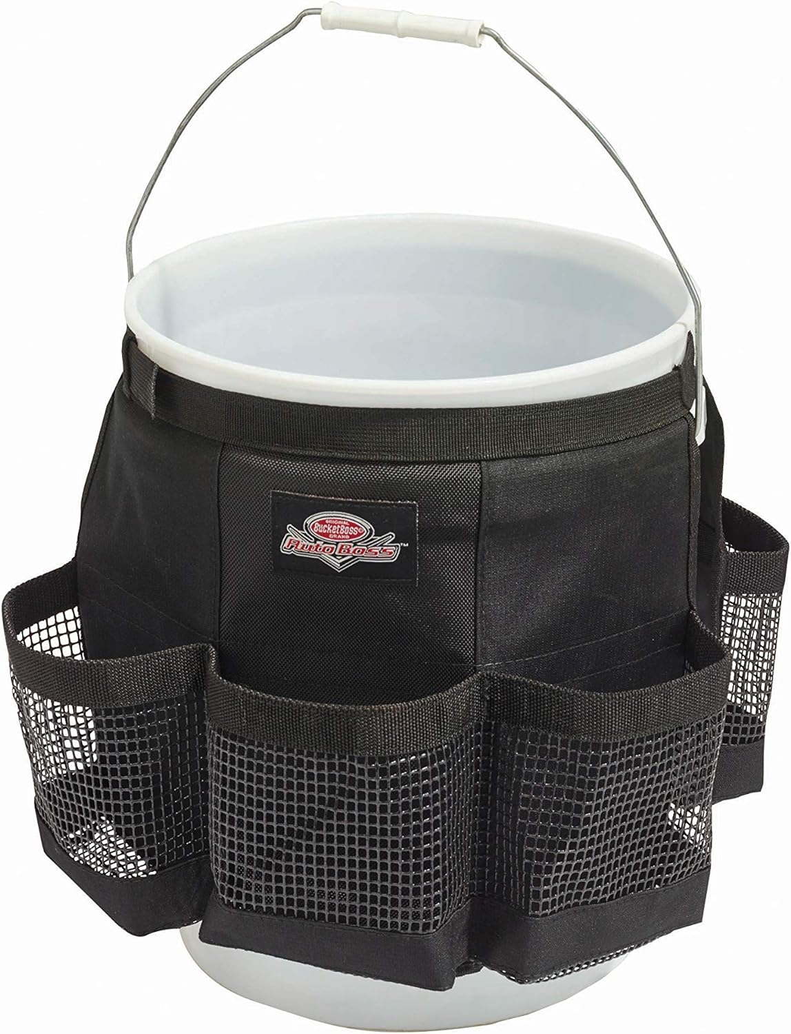 Bucket Boss Auto Boss Wash Boss Organizer for a 5 Gallon Bucket, with Fast-Drying, Exterior Mesh Pockets for Car Supplies, Allowing for Soap and Water in the Bucket, in Black, AB30060