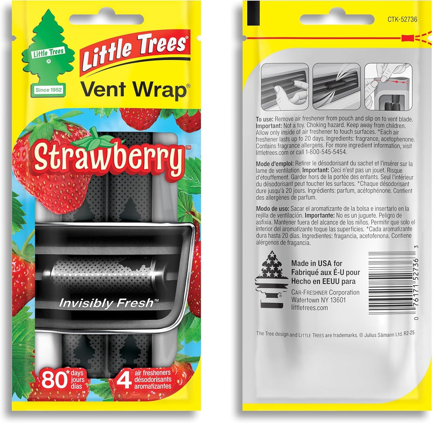 LITTLE TREES Car Air Freshener | Vent Wrap Provides Long Lasting Scent, Invisibly Fresh | New Car Scent, 16 Air Fresheners