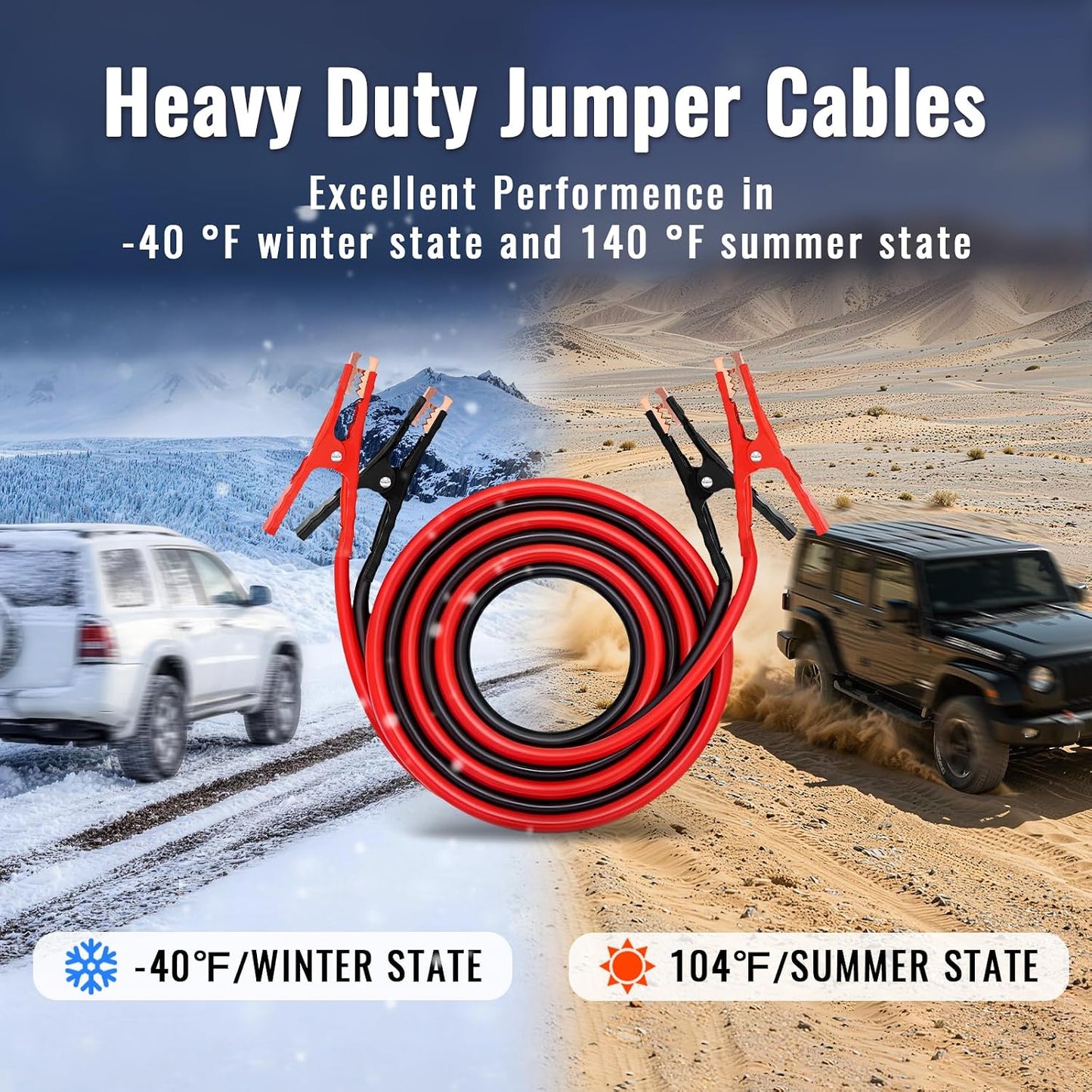 4 Gauge Jumper Cables for Car, 25FT Jumper Cable for SUV and Trucks Battery, Heavy Duty Automotive Booster Cables for Jump Starting Dead or Weak Batteries with Carry Bag
