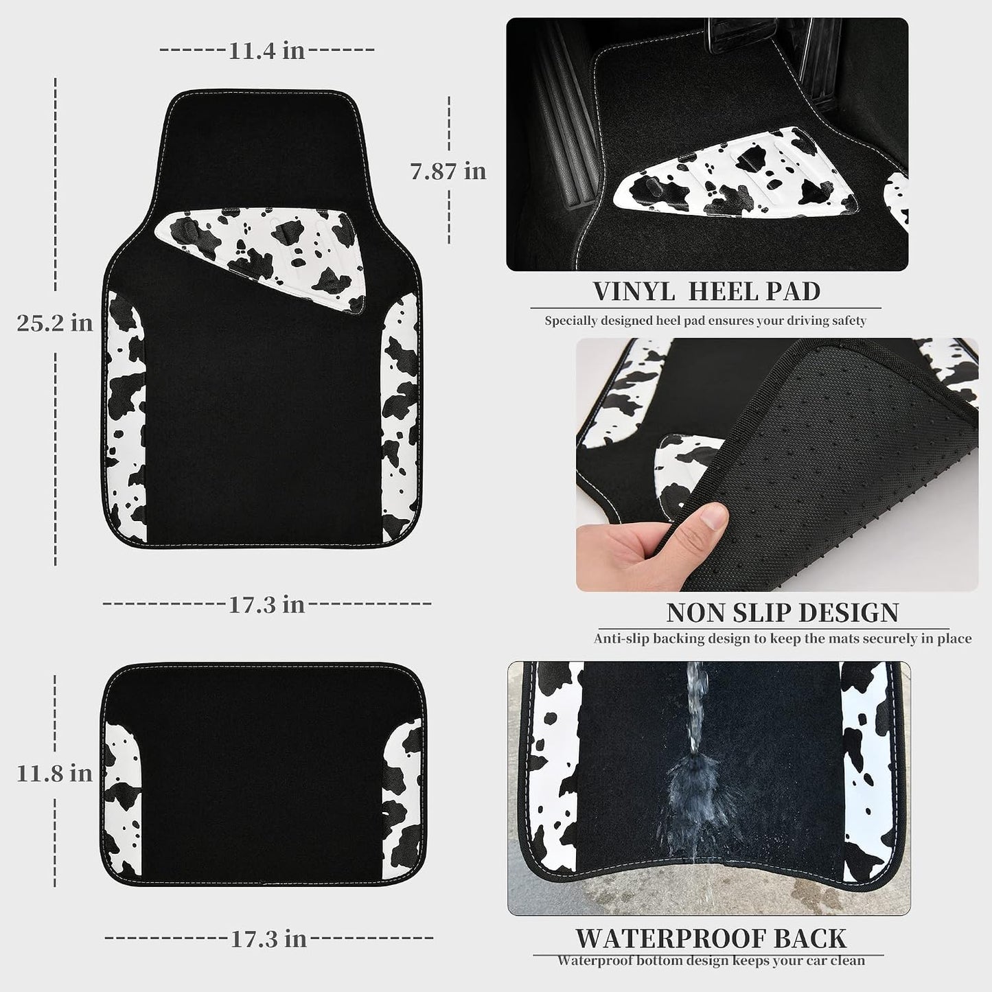 CAR PASS Waterproof Universal Car Floor Mats, Leopard Print Car Mats Fit for SUV,Vans,sedans, Trucks,Set of 4pcs Car Carpet with Driver Heel Pad and Nibs Backing, Leopard Car Accessories Gray Leopard