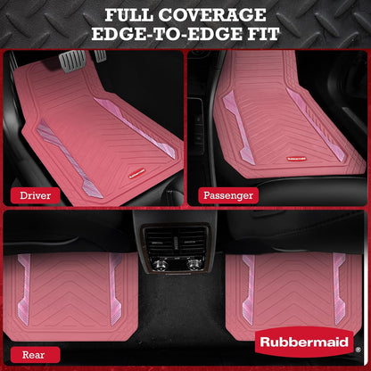 Rubbermaid Car Floor Mat, Heavy Duty All-Weather Car Mats Full Set with Dual-Tone Pink Aluminum Inserts – Universal Fit, Anti-Slip Backing, Trim-to-Fit for Most SUV, Sedan, Van