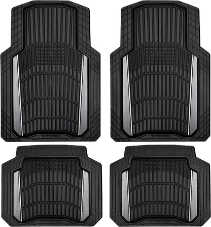 CAR PASS Heavy Duty Rubber Car Floor Mats, Deep Waterproof Car Floor Mats All Weather, Aluminum Film Floor Mats for Cars Non-Slip Universal Trim to Fit for SUVs Trucks Sedans Vans, Black Grey Metallic