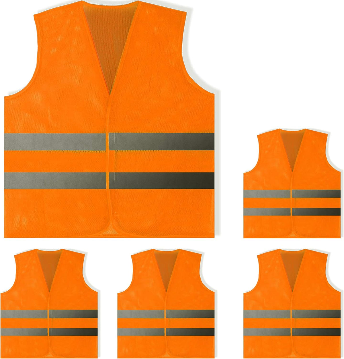 PeerBasics Safety Vests 10 Pack - Yellow Reflective High Visibility, Hi Vis Silver Strip, Men Women, Work, Cycling, Runner, Surveyor, Volunteer, Crossing Guard, Road, Construction, Neon (Mesh, 10)
