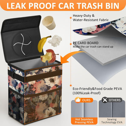 Vankor Car Trash Can Bin with Lid Hanging for Back Seat, Car Accessories for Women Men Leak Proof Automotive Garbage Cans Leakproof Vehicle Trash Can for Truck SUV Black