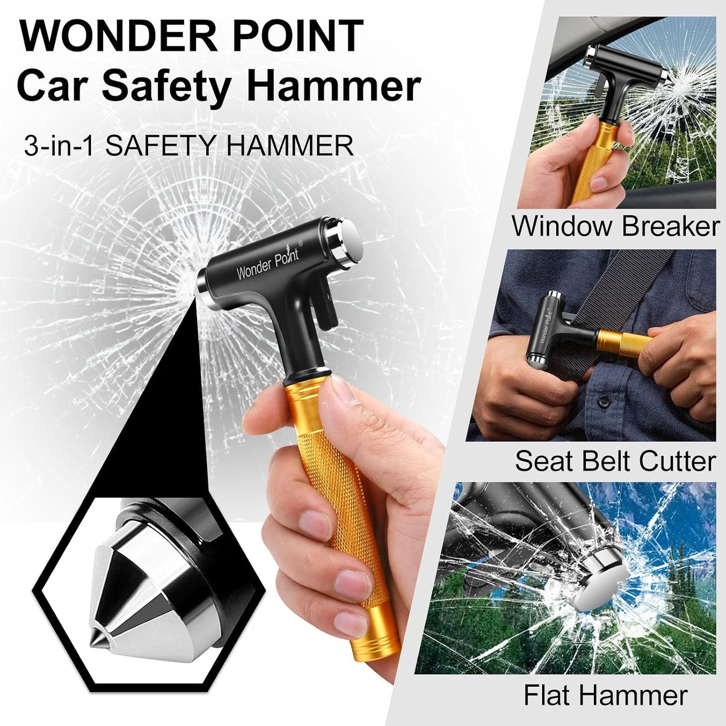 Premium Car Glass Breaker with Seat Belt Cutter - Automotive Safety Hammer - Emergecy Escape Tool, Car Autoaccessory Metal Window Hammer, Vehicle Hard Aluminium Alloy Head Design(Silver)