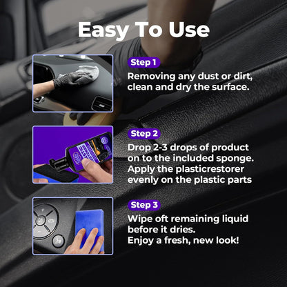 Plastic Restorer for Cars (8.45 fl oz), User Friendly Car Trim Restorer, Quick Plastic Trim Restorer with Free Sponge Applicator, Restores Faded Car Plastics, Bumpers & Against UV Rays