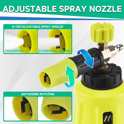M MINGLE High Pressure Washer Gun with Foam Cannon, Foam Cannon Dual Connector Accessory, Car Wash Foam Gun Kit 1/4 Inch Quick Connector, 5 Pressure Washer Nozzle Tips