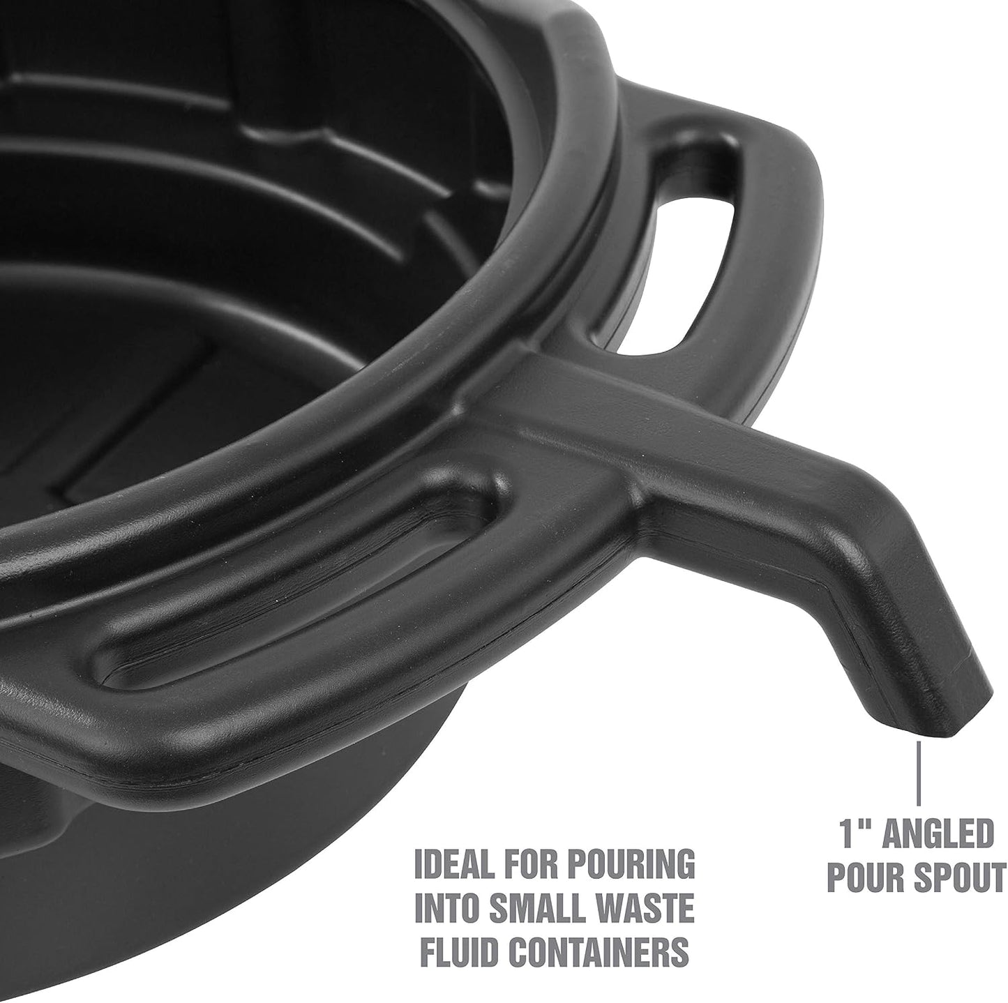 OEMTOOLS 87034 Oil Drain Pan, 4 Gallon Oil Pan, Heavy Duty Polyethylene, Pour Spout, No-Splash Lip, 3 Ergonomic Handles, Stackable Design